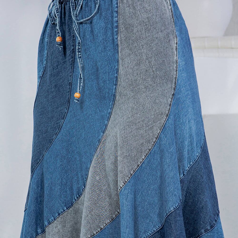 Young Threads Mid-Length Denim Skirt With Asymmetrical Panels - Picture 7 of 7